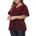 thumbnail image 5 of Agnes Orinda Women's Plus Size Blouses V Neck Metallic Short Sleeve T-Shirt Party Tops 2X Burgundy, 5 of 7