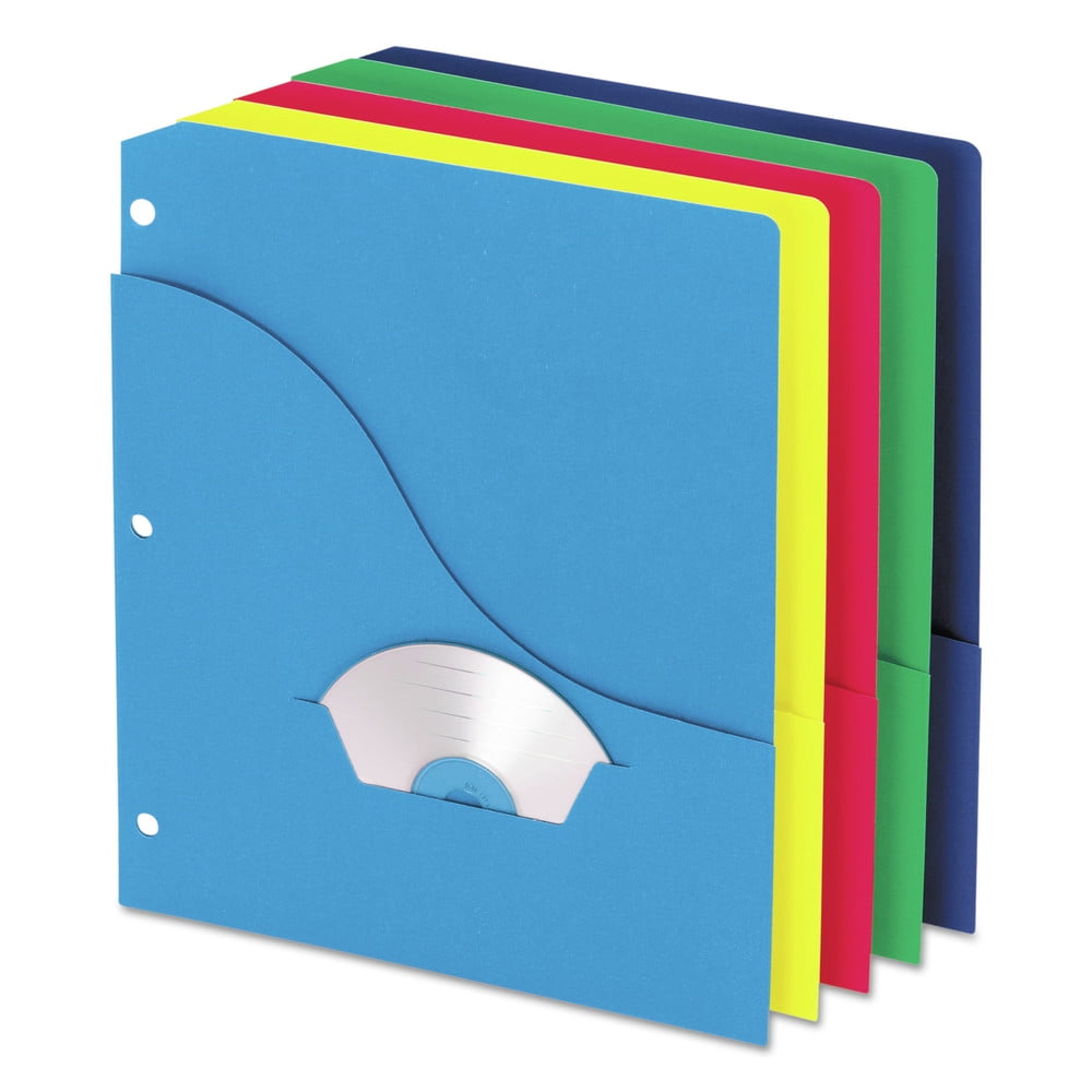 Pocket Project Folders, 3 Holes, Letter, Five Colors (10/Pack)