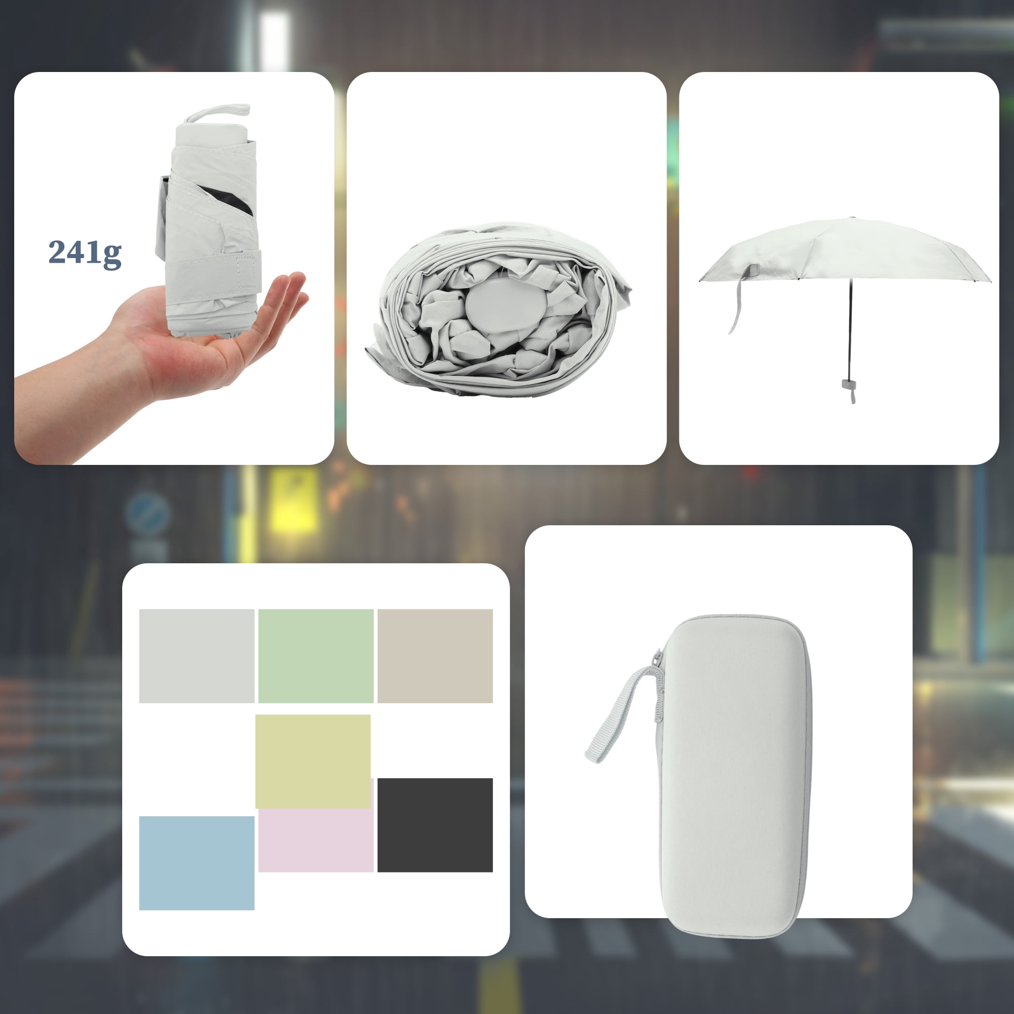 Unique Bargains Mini Windproof Folding Lightweight Umbrella Light Gray