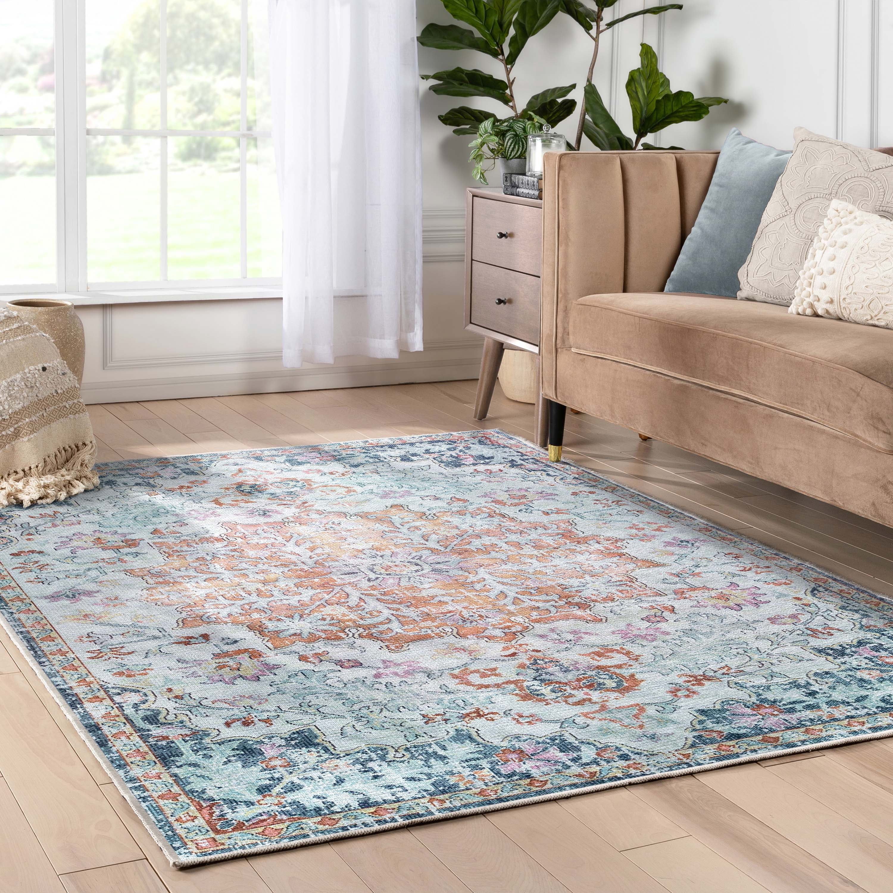 Well Woven Apollo Blythe Modern Vintage Orange/Blue 2'3" x 7'3" Runner Easy Clean Rug