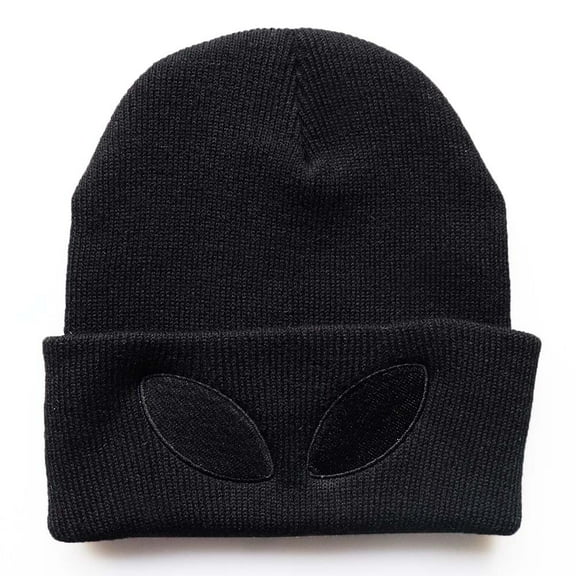 Funny Alien Beanie Hat with Big Eyes - Cuffed Cool Graphic Beanies Knit Winter Hats Warm Soft Stretchy Daily Cap