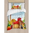 thumbnail image 3 of Kids King Size Duvet Cover Set, Cartoon Style Cute Dinosaurs in a Dino Park Jungle Trees Wildlife Habitat Illustration, Decorative 3 Piece Bedding Set with 2 Pillow Shams, Multicolor, by Ambesonne, 3 of 3