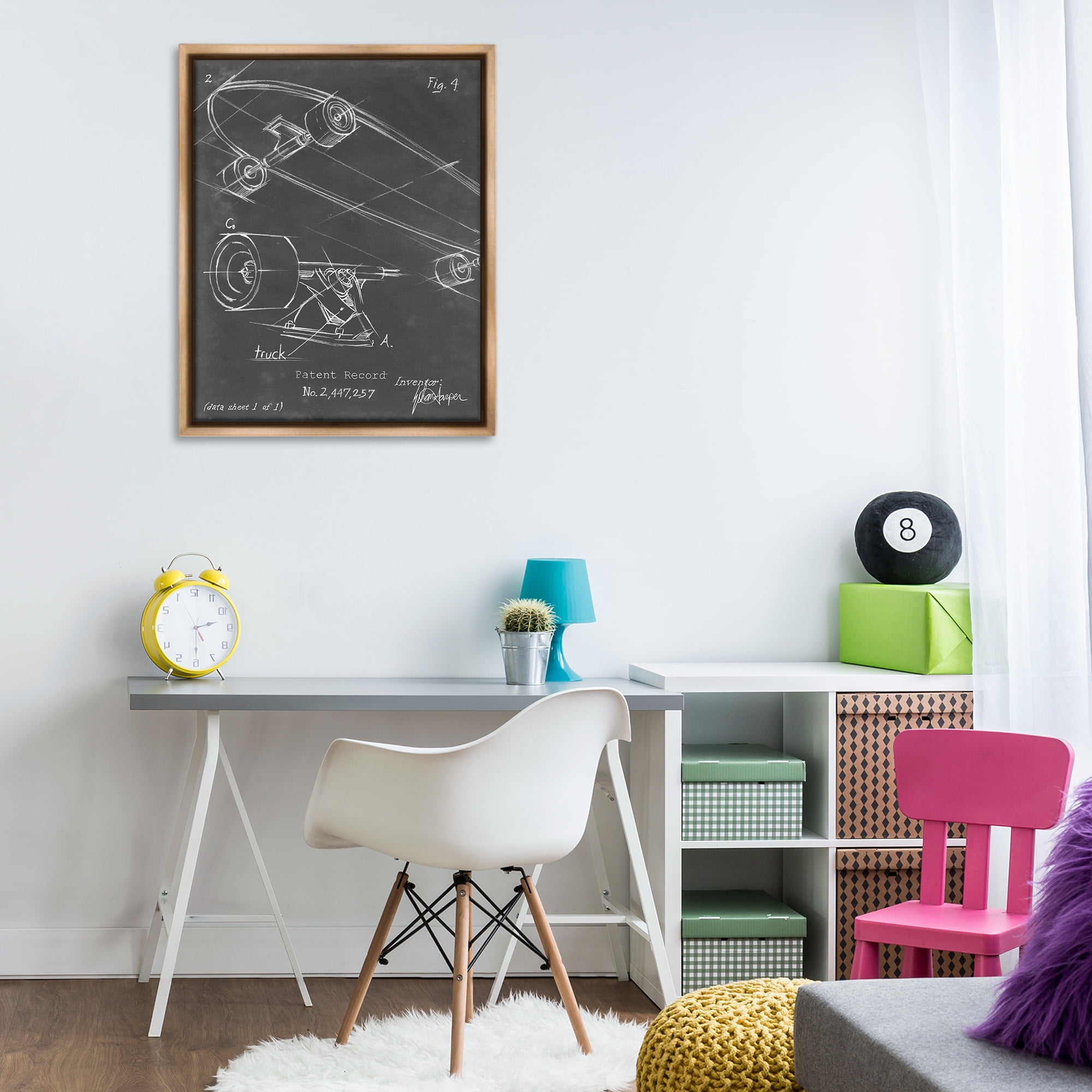 Stupell Industries Skateboard Truck Diagram Sports Painting Brown Floater Framed Art Print Wall Art, 25 x 31
