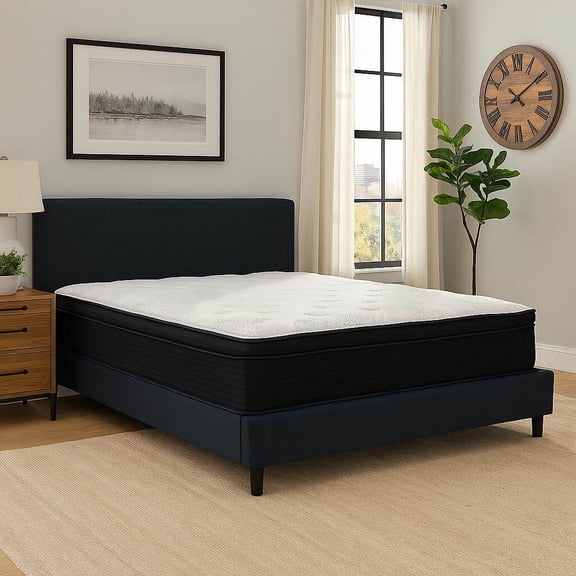 Innerspring Mattresses, Hybrid 13 Inch Plush Queen Mattress with Pocketed Coils, White Black Memory Foam Mattresses,Foam Spring Bedroom Mattresses, Furniture Bedroom Furniture Mattresses