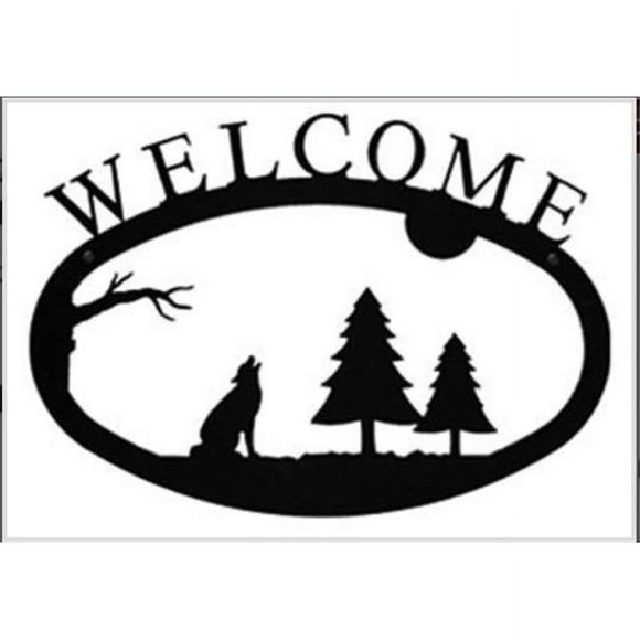 Village Wrought Iron WEL-145-L Large Timber Wolf Welcom Sign