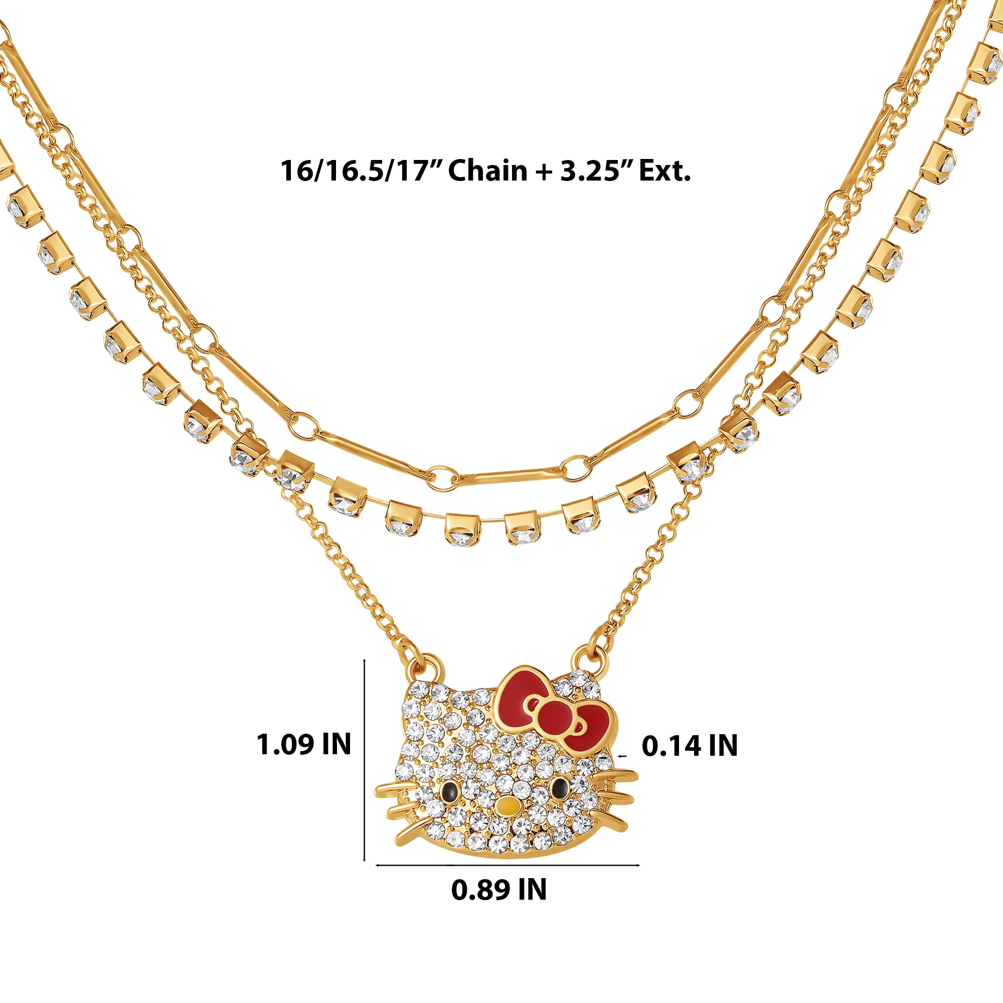 Hello Kitty Double Chain Necklace with Crystal Embellished Charm