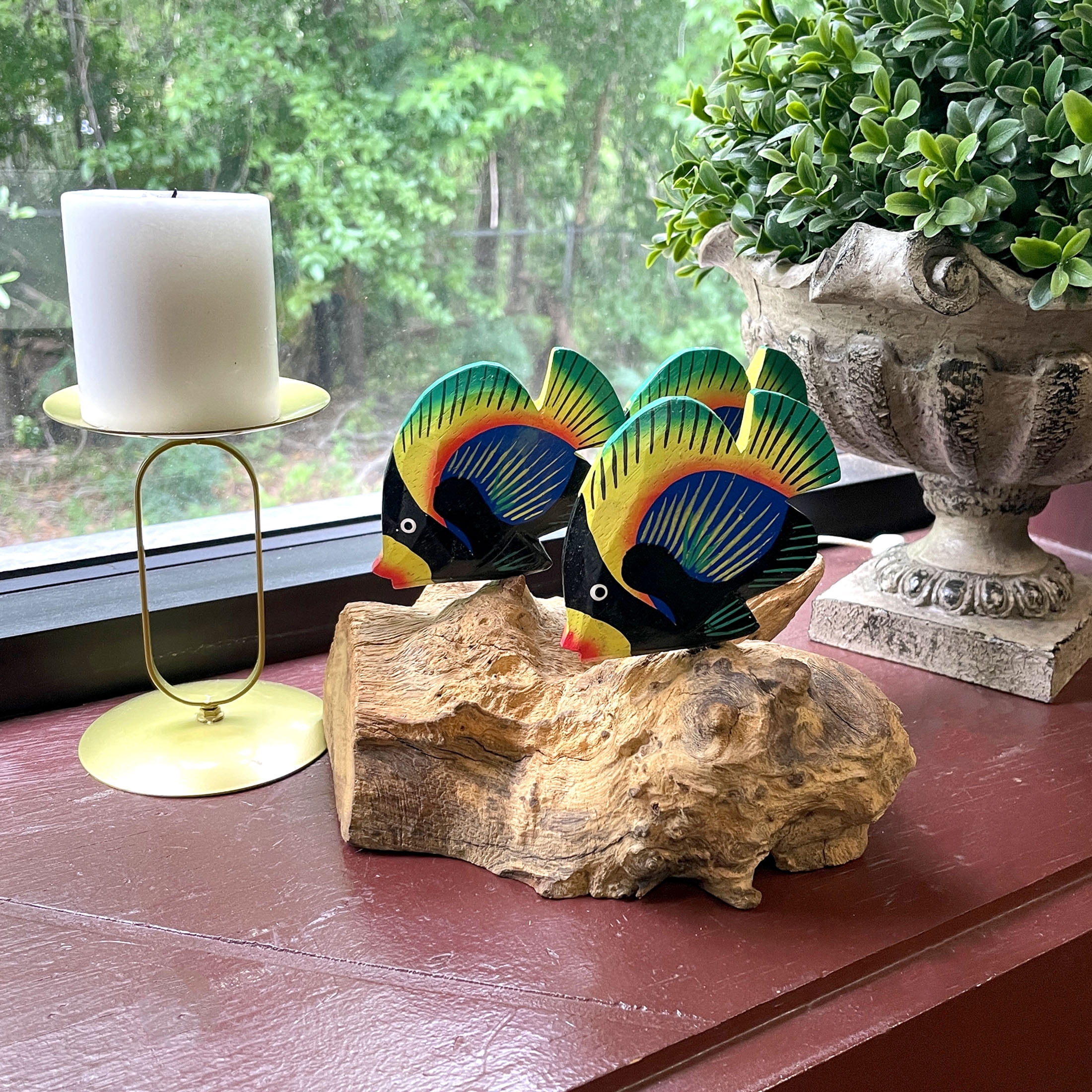 Chesapeake Bay Ltd Handcrafted Driftwood & 3 Tropical Fish Sculpture Coastal Nautical Table Decor