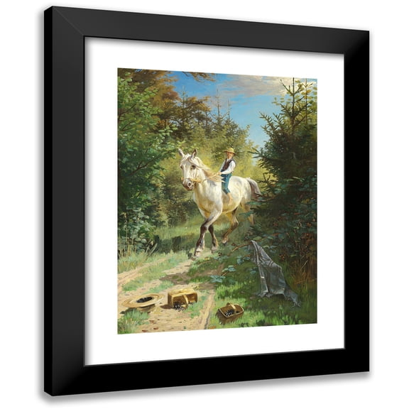Adolf Mackeprang 11x14 Black Modern Framed Museum Art Print Titled - Boy on a White Horse in the Woods