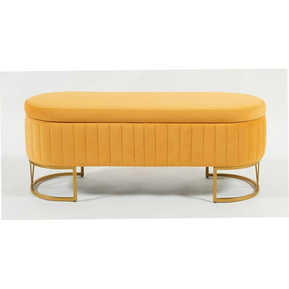 DECMAY Oval Velvet Storage Bench with Metal Legs – Upholstered Bedroom Bench, Modern Storage Ottoman Bench for Living Room, Entryway, or Bedroom