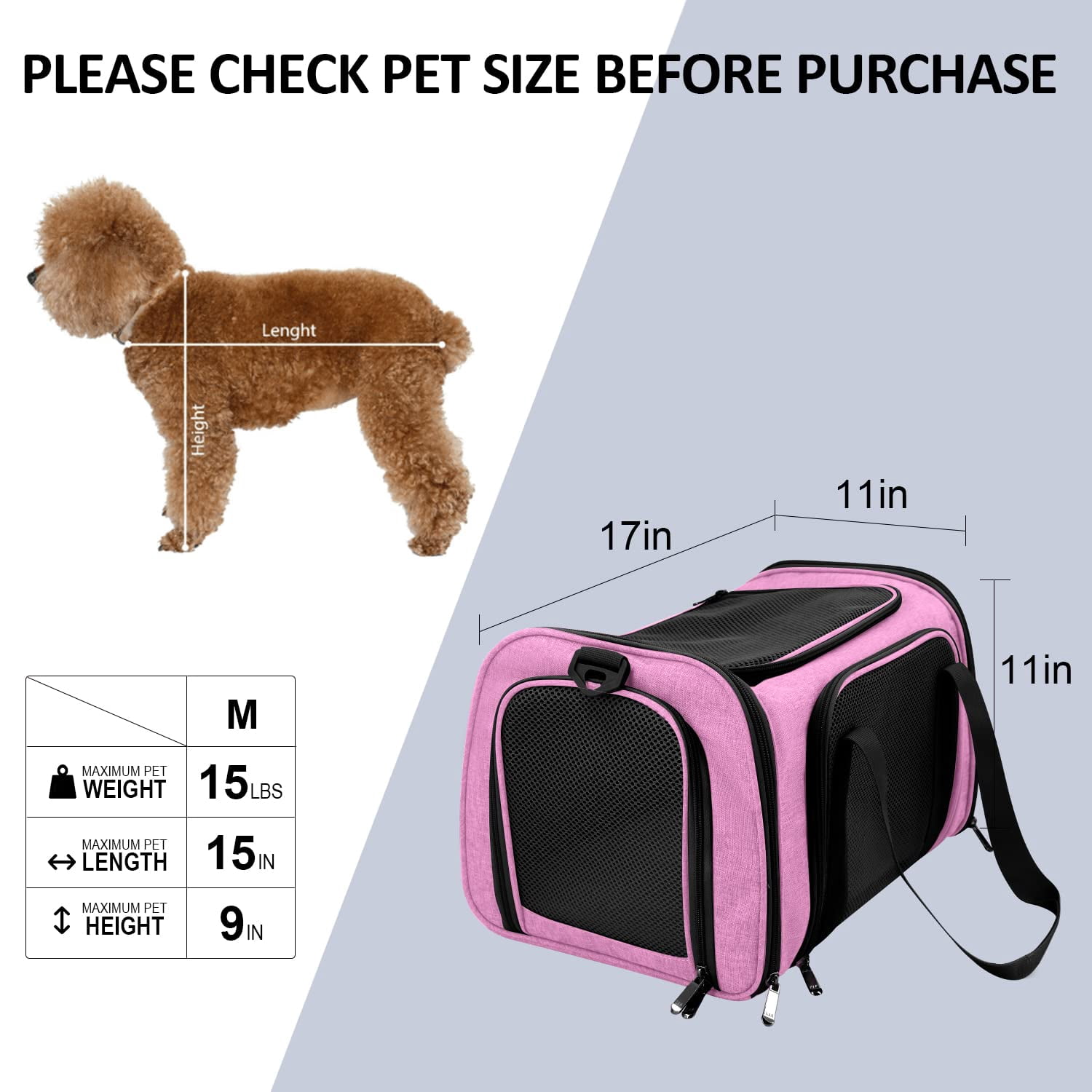 Cat, Dog Carrier for Small Medium Cats Puppies up to 15 Lbs, TSA Airline Approved Carrier Soft Sided, Collapsible Travel Puppy Carrier - Grey