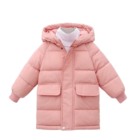 SGFCWSX Kids Mid-Length Puffer Jacket with Big Pockets Boys Girls Winter Warm Hooded Coat Pink Size 7 Years