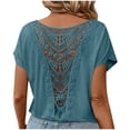 thumbnail image 2 of Annhoo Tops for Women Dressy Casual Solid Color Crewneck Cutout Loose Short Sleeve Shirts Trendy Clothes, 2 of 9