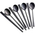 thumbnail image 1 of 4 Sets Korean Chopsticks Korean Spoons Black Stainless Steel Chopsticks Spoon Service For 4 People, 1 of 5