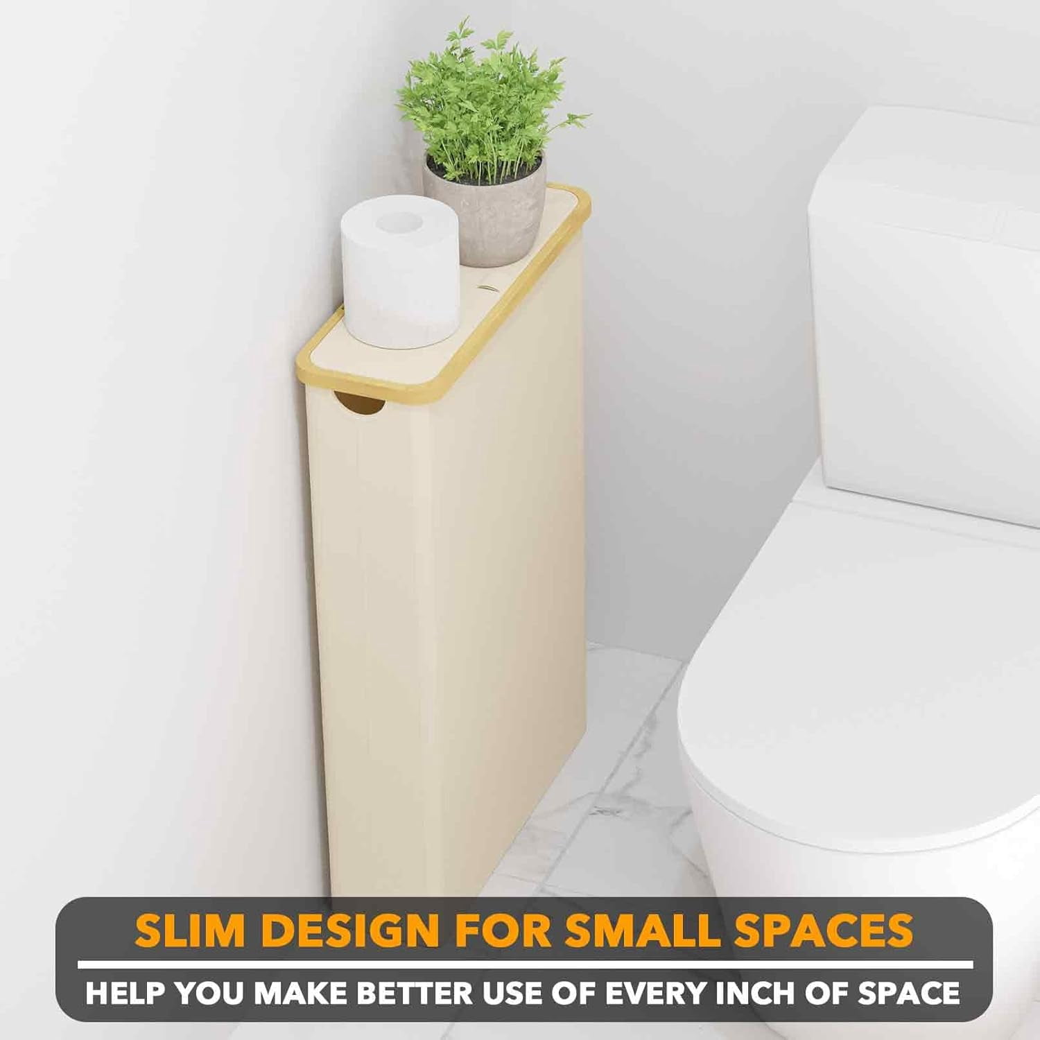 SpaceAid Extra Large Toilet Paper Storage with Lid, Slim Basket Holder, Beige