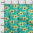 thumbnail image 1 of oneOone Cotton Cambric Turquoise Green Fabric Leaves & Flower Floral Crafts Projects Decor Fabric Printed By The Yards 42 Inches Wide, 1 of 4