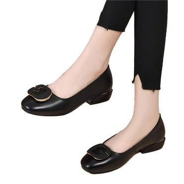 Ladies' Comfortable Low-Heel Shoes with G Charm, Black, Size 37 for Casual Outings & Dates Spring Flats