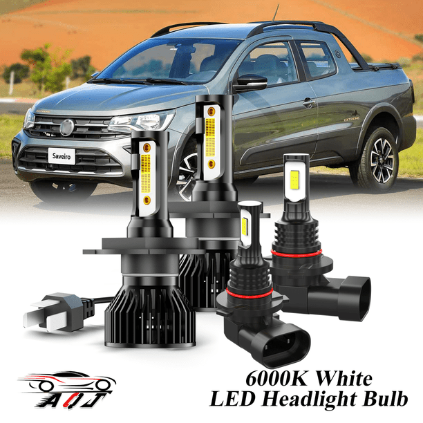 Juego Combinado de Bombillas LED Volkswagen Saveiro 2010-2013 2011 2022 para Luz Alta/Baja + Antiniebla, Kit de 4 Unidades: 2x 9003/H4 para Faros Principales + 2x 9005/9145/H10 para Faros Antiniebla