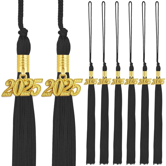 10pcs Golden 2025 Year Charms with 10pcs Black Graduation Tassels Academic Grad Cap Tassel Decoration for 2025 Graduates Graduation Ceremonies Parties Activities Souvenir