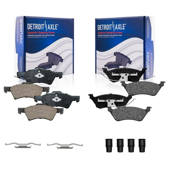 Detroit Axle - Front and Rear Ceramic Brake Pads w/Hardware Replacement for Dodge Grand Caravan Chrysler Town & Country Voyager