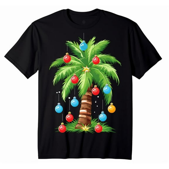 Christmas Puds Palm Tree Men's Tropical Holiday T-Shirt Festive Beach Party Tee