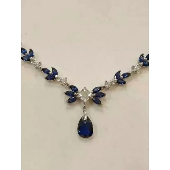 12Ct Pear Cut LabCreated Sapphire Women's Tennis Necklace 14k White Gold Plated 18"
