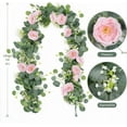 thumbnail image 3 of Zukuco 4 Pack 24Ft Artificial Eucalyptus Flower Garland with Roses, Fake Rose Flower Greenery Garland Floral Vines for Wedding Home Party Table Runner Decor (4PCS, pink), 3 of 7