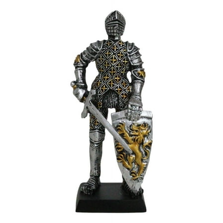 Medieval Knight In Suit Of Armor With Sword Lion Heraldry Shield Mini Figurine