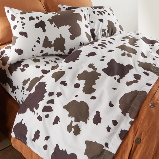 De Leon Collections 63703 Cow Hide Print Animal Print Sheet Set, Brown & White - Queen Size