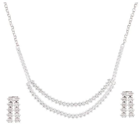 Efulgenz CZ Crystal Collar Choker Bridal Necklace Set Women's Jewelry Set Cubic Zirconia Tennis Necklace Set for Women Two Layered Necklace and Earrings Set Prom Party Wedding Fashion Jewelry Gift