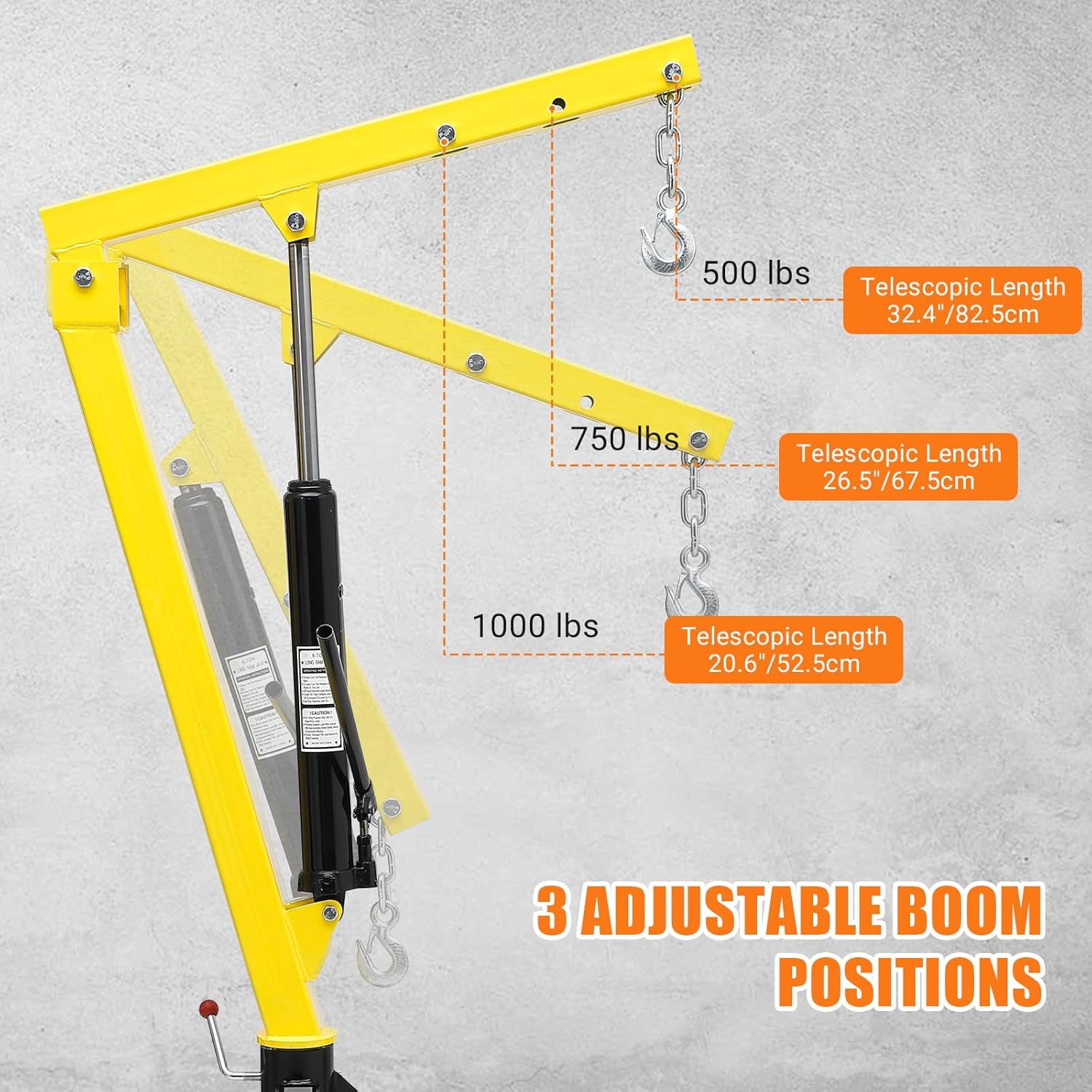 Lumiparty Hydraulic Pickup Truck Crane, 1000 lbs Capacity, 360°Swivel, Hitch Mounted Crane for Lifting Goods in Construction, Industry, Yellow