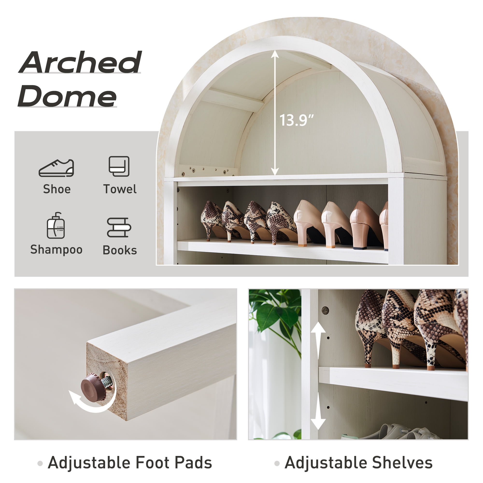 SinCiDo Tall Arched Bookshelf, 7-Tier Open Shelf Bookcase, Medium Density Fiberboard