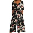 thumbnail image 2 of Roncen Women's Printed Casual Jumpsuit - V-Neck Short Sleeve Romper with Back Zipper & Side Pockets, Long Loose Fit Summer Outfit, 2 of 5