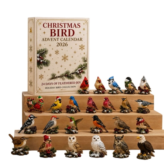 Christmas Bird Advent Calendar 2026 – 24 Days of Feathered Joys, 2D Acrylic Ornament Set (Coffee)