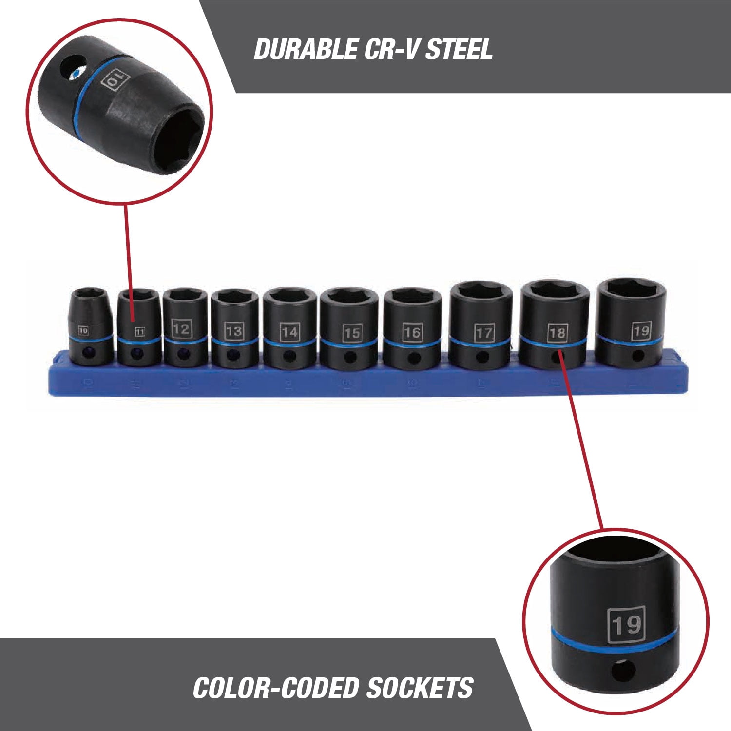 Hyper Tough 11-Piece 3/8-inch Drive Metric Socket Set (mm)