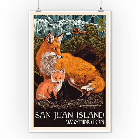 San Juan Island, Washington - Fox & Kit - Lantern Press Artwork (9x12 Art Print, Wall Decor Travel
