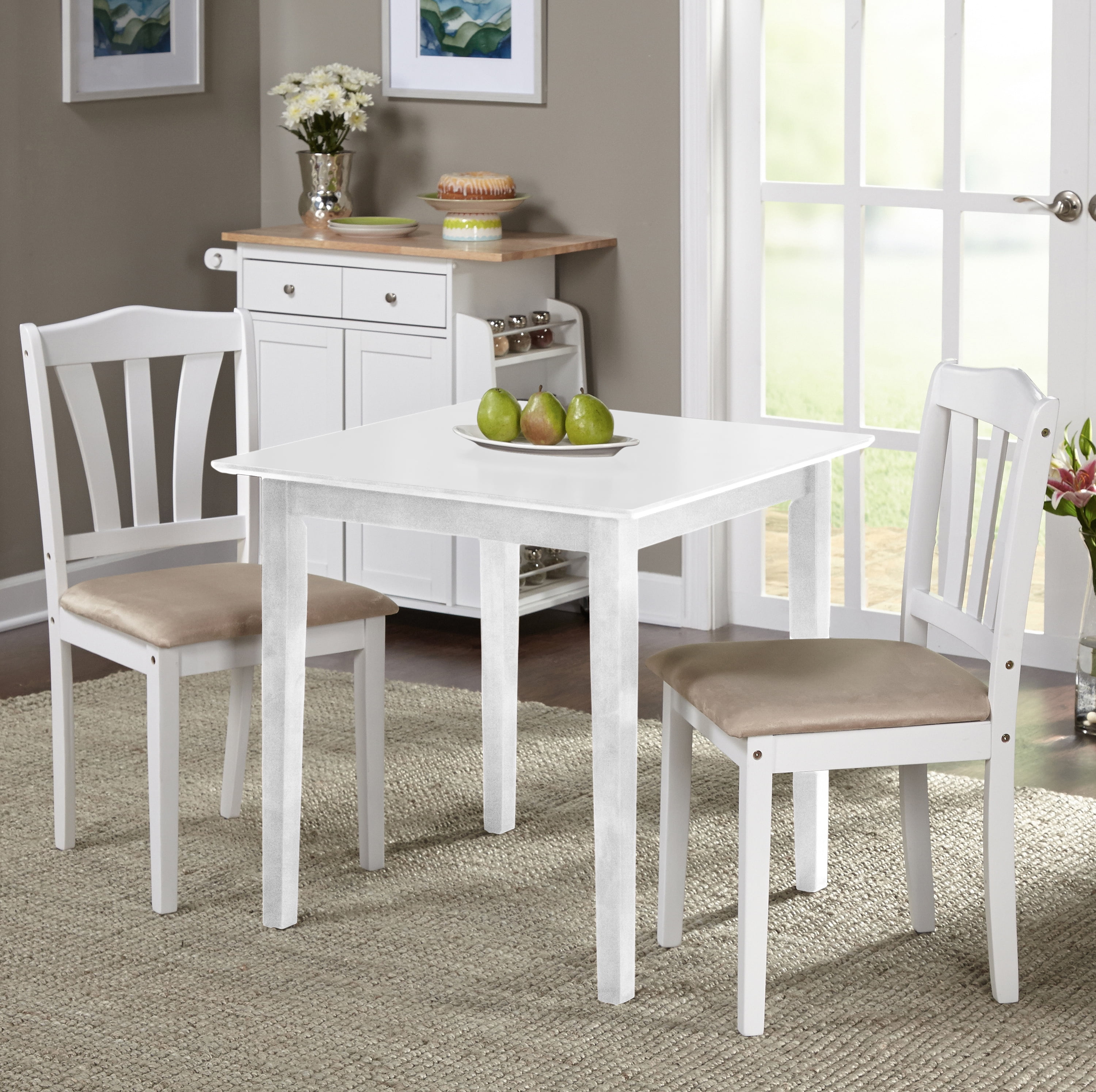 TMS Metropolitan 3 -Piece Durable Wood Farmhouse Dining Set with Table and Chairs, White