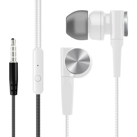 meijuhuga Wired Earphone Universal Powerful Bass Dual Drive 3.5mm In-ear Sport Gaming Earbuds with Mic for Mobile Phone (White)