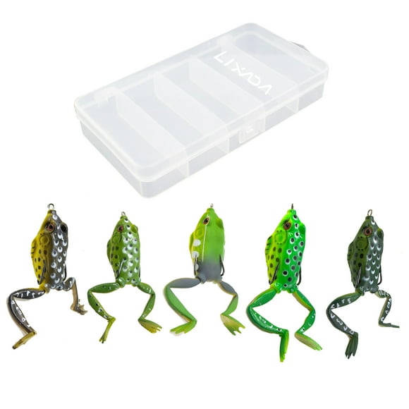 LIXADA 5-Piece Frog Fishing Bait Set, Soft Bionic Fishing Bait, Lifelike Frog Surface Floating Bait, Artificial Fishing Lure with Hook, 2.2 Inch, 0.5 Ounce/Piece