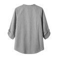 thumbnail image 3 of Uootdi Women's Striped Tops 3/4 Sleeve Henley Neck Roll Tab Blouses Western Casual Style Lightweight Breathable Relaxed Fit Shirts Gift, 3 of 8