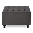 thumbnail image 5 of GZXS 30" Square Upholstered Storage Ottoman with Button-Tufted Lid & Spindle Wood Legs - 300 lbs Capacity, Linen Fabric, Dark Gray, 5 of 9