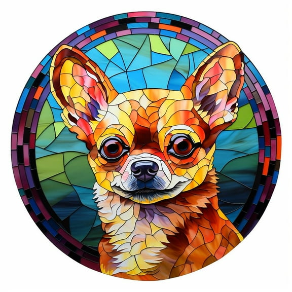 DIY Stamped Cross Stitch Kits Stained Glass Chihuahua Dog for Beginners Easy 11CT Needlepoint Embroidery Counted Cross Stitch Kits Art Craft Wall Decoration and Gift 35x35cm