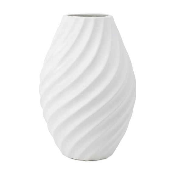 Mainstays Curved Ribbed White Ceramic Decorative Vase, 9.25"