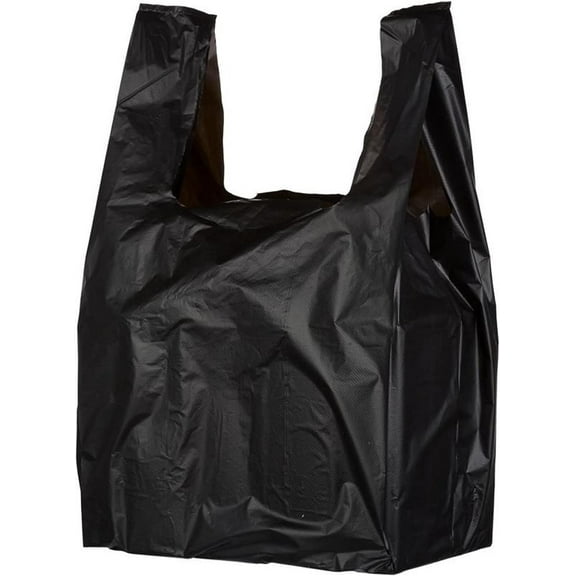 PUREVACY Black Plain Plastic Bags with Handles 18" x 8" x 28", Pack of 500 Polyethylene Plastic Bags for Small Business, Single Use Plastic Grocery Bags with Handles 0.65 Mil
