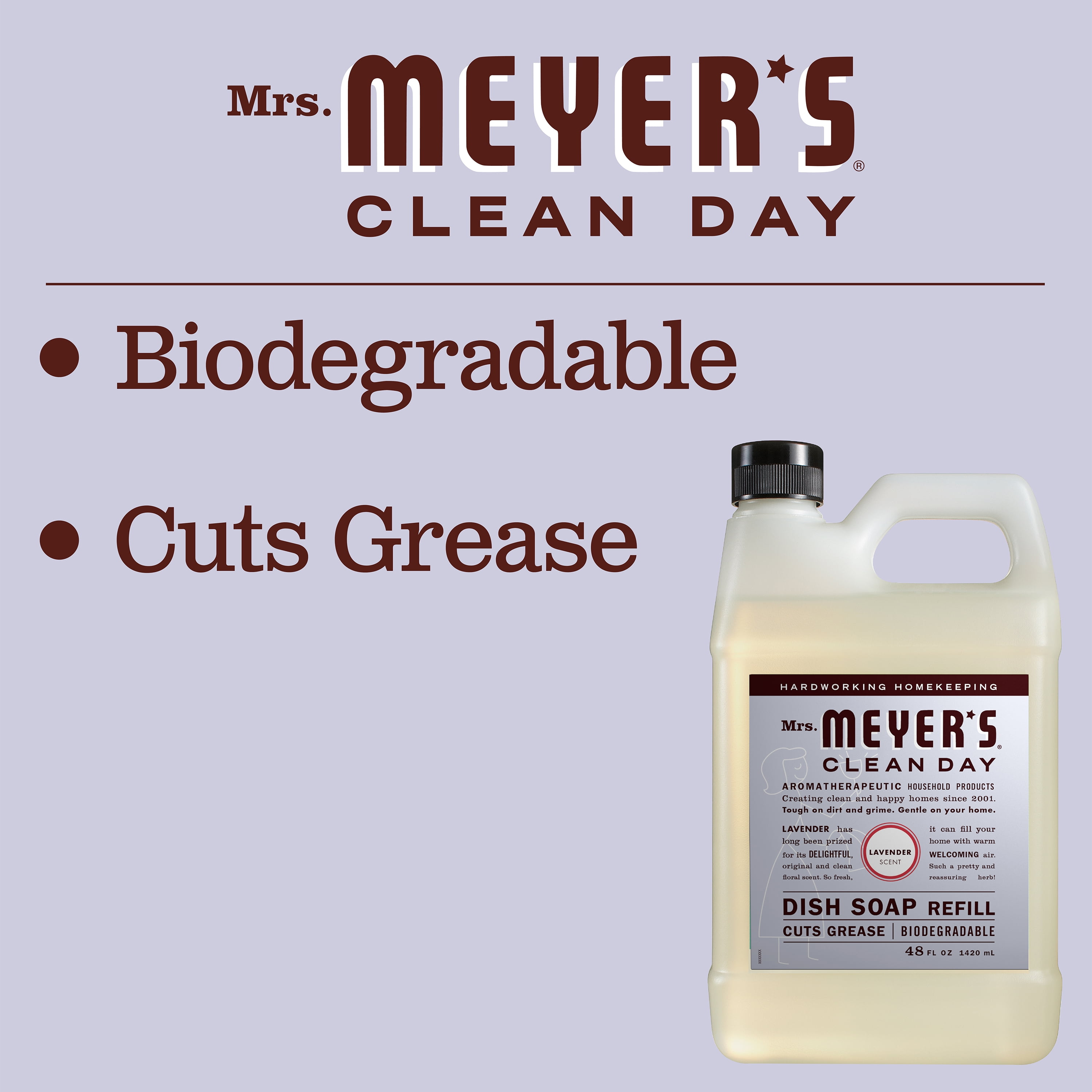 Mrs. Meyer's Clean Day Liquid Dish Soap Refill, Lavender Scent, 48 Fluid Ounce, 3 Count