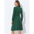 thumbnail image 4 of Vestido elegante de manga larga con cuello simulado tejido debajo de la rodilla para mujer Verde M, 4 of 5