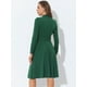 thumbnail image 4 of Vestido elegante de manga larga con cuello simulado tejido debajo de la rodilla para mujer Verde XS, 4 of 5