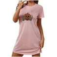 thumbnail image 2 of Kilaqueen Short Sleeve Womens Nightgown Casual Halloween Cute Cat Pumpkin Printed Womens Sleepwear, Soft Plus Size Nightgowns Comfy Sleepshirts, 2 of 3