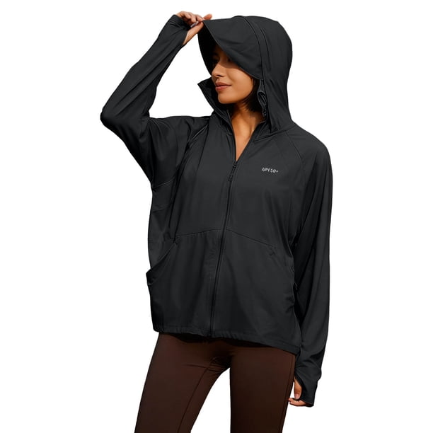 Blusas de Manga Larga de las Mujeres de Color Sólido con Capucha Cremallera Cardigan Hielo Seda Fina Chaqueta Protectora Solar para Uso Al Aire Libre Casual