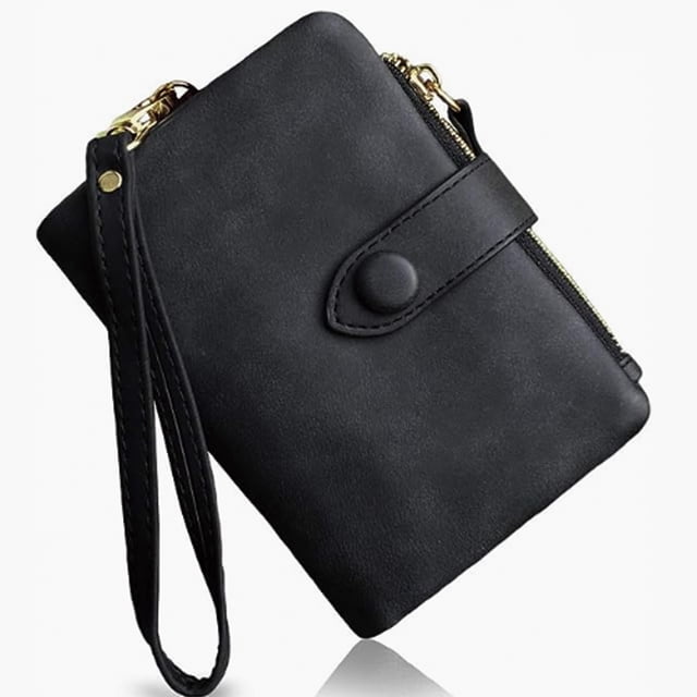 Apuakthei - Cartera pequeña de piel plegable para mujer, con ranuras para tarjetas, ventana de identificación, monedero con cremallera