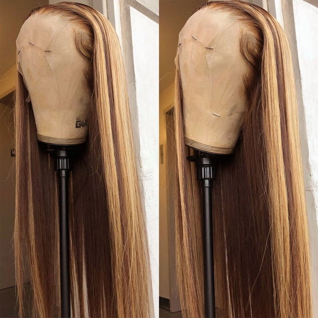 Peluca de cabello humano liso para mujer, postizo de 30 pulgadas con encaje Frontal 13x4, pelo Remy brasileño 13x6, color rubio miel